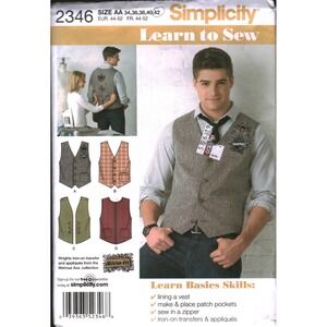Simplicity 2346 Mens Vest Sewing Pattern Learn to Sew Size 34-42 cut